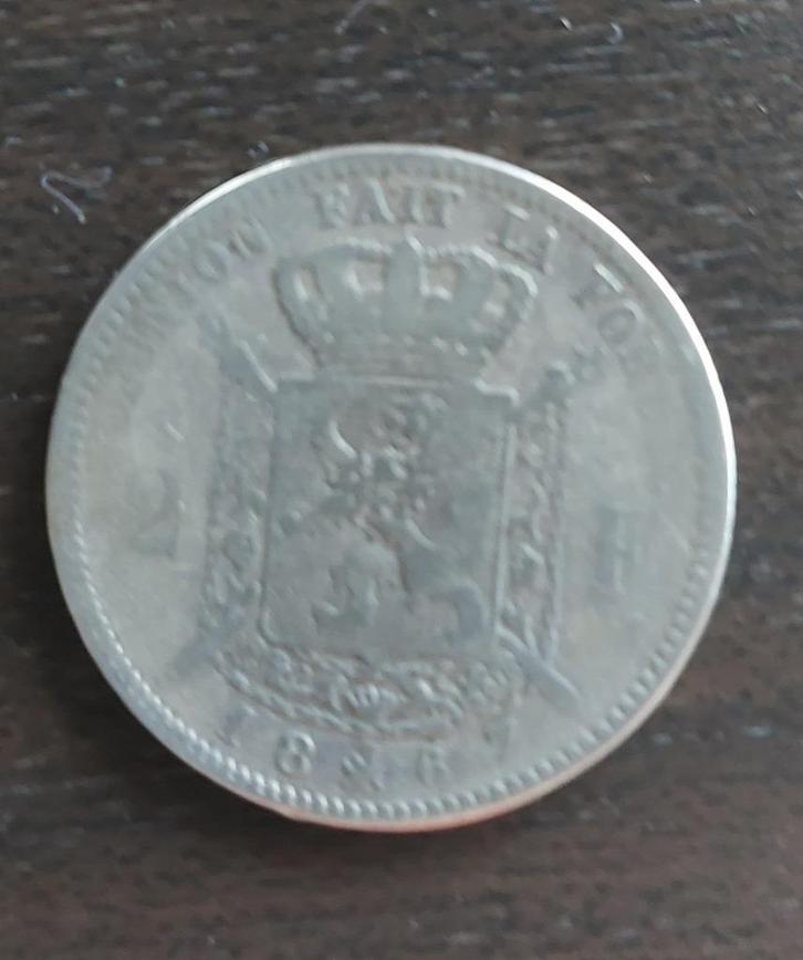Munt 2 Belgische Frank - 1867, Postzegels en Munten, Munten | België, Losse munt, Zilver, Zilver, Ophalen of Verzenden