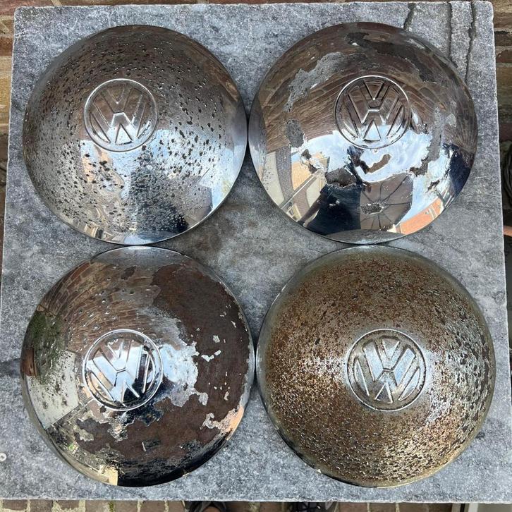 VW Chrome wieldoppen - 65 Kever T1 T2 Karmann Ghia T181, Auto diversen, Auto-accessoires, Gebruikt, Ophalen of Verzenden