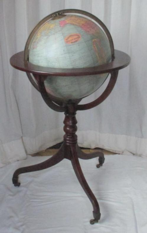 grote antieke globe RandMC Nally mahonie tripod voet   133, Antiek en Kunst, Curiosa en Brocante, Ophalen