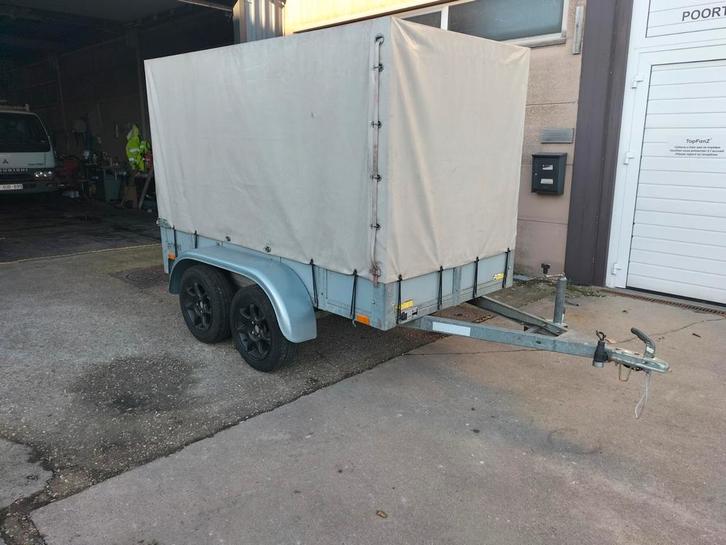gegalvaniseerde dubbelas aanhangwagen met huif, Auto diversen, Aanhangers en Bagagewagens, Gebruikt, Ophalen