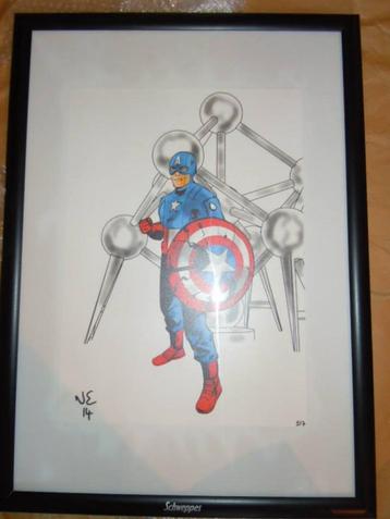 Captain America frame gesigneerd en genummerd met negen jam,