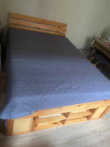 bed 2pers 140x200 incl matras en bedbodem lattoflex, Brun, Enlèvement, 200 cm, Bois