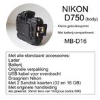 Camera Nikon D750 met MB-D16, Audio, Tv en Foto, Fotocamera's Digitaal, Gebruikt, Spiegelreflex, Ophalen of Verzenden, Nikon