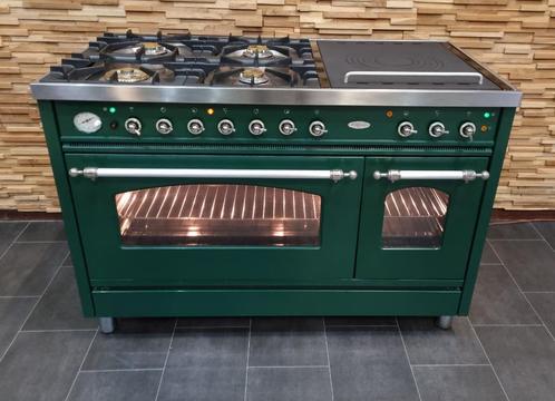🔥Luxe Fornuis Boretti 120cm groen + rvs Coupe de Feu, Elektronische apparatuur, Fornuizen, Zo goed als nieuw, Vrijstaand, Gas