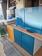 Keuken inclusief toestellen, Huis en Inrichting, Keuken | Complete keukens, Ophalen, Gebruikt, Blauw, Hoekkeuken