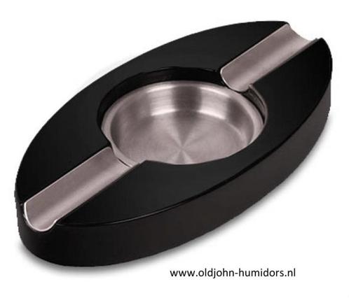 SAB02 SIGAARASBAK VOOR 2 SIGAREN ZWART MET RVS 20 CM!!, Verzamelen, Rookartikelen, Aanstekers en Luciferdoosjes, Nieuw, Asbak
