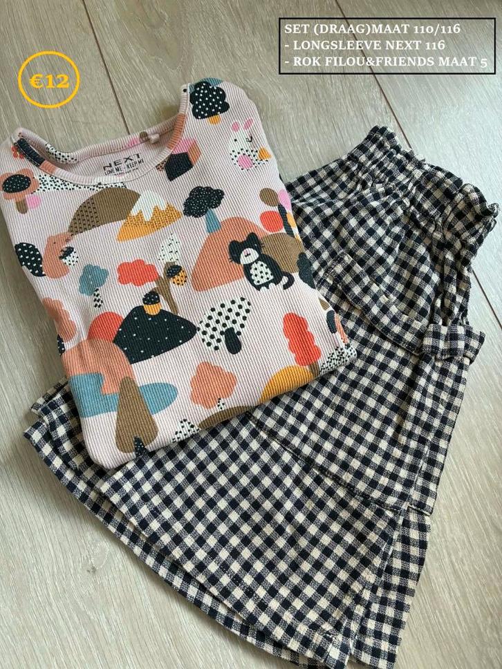 Setje maat 110/116: rok Filou + longsleeve Next, Kinderen en Baby's, Kinderkleding | Maat 110, Gebruikt, Meisje, Setje, Ophalen of Verzenden