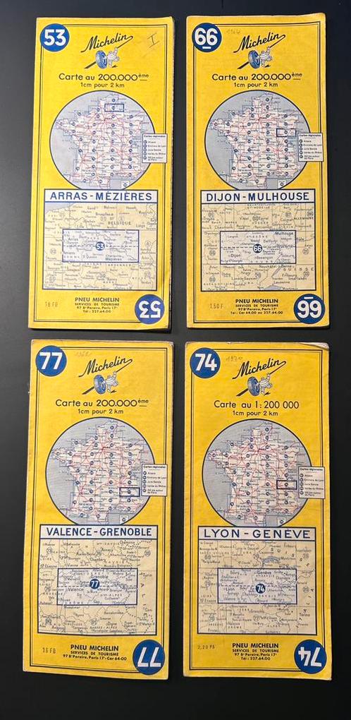 4 cartes Michelin vintage-Grand Est français- 1960-1970, Boeken, Atlassen en Landkaarten, Gelezen, Landkaart, Frankrijk, 1800 tot 2000