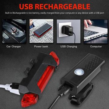 Kit d'éclairage LED rechargeable pour vélo neuf, Enlèvement ou Envoi, Rechargeable, Neuf, Phare arrière