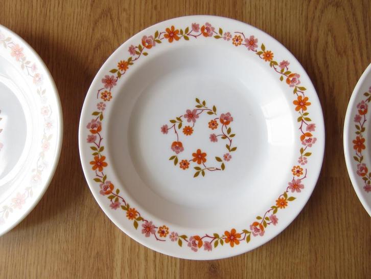 vintage arcopal 3 assiettes profondes motifs fleuris scania, Huis en Inrichting, Keuken | Servies, Zo goed als nieuw, Bord(en)