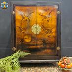 Vintage Chinese kast vogels / bladgoud / bohemian kast, Antiek en Kunst, Ophalen of Verzenden