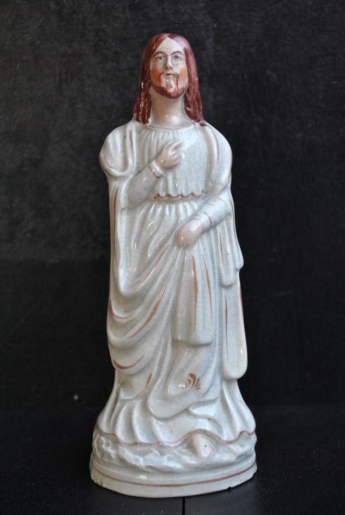 Grote Christus in polychroom aardewerk, oorsprong ?, Antiek en Kunst, Antiek | Religieuze voorwerpen, Ophalen of Verzenden