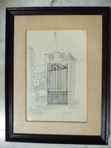 STEVEN inkttekening kerk BERTEM (Leuven) hek poort pen inkt  beschikbaar voor biedingen