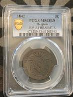 Munt België 5 cent koper Leopold I jaartal 1842  PCGS  MS 63, Ophalen of Verzenden, Overig, Losse munt