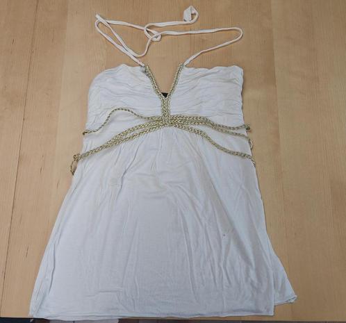Wit haltertopje met goude accenten maat S, Kleding | Dames, Topjes, Zo goed als nieuw, Maat 36 (S), Wit, Zonder mouw, Ophalen of Verzenden