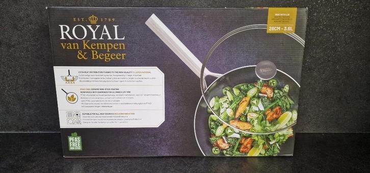 Wokpan met deksel 28 cm nieuw, Van Kempen & Begeer, Huis en Inrichting, Keuken | Potten en Pannen, Nieuw, Wok, Inductieplaat, Keramische plaat