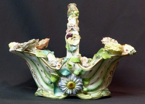 19èm joli grand panier corbeille porcelaine saxe fleurie 28c, Antiek en Kunst, Antiek | Porselein, Verzenden