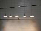 design hanglamp met 5 ledlampen in Inox kappen, Ophalen, Zo goed als nieuw, Glas, Moderne look