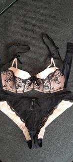 Lingerie bh slip set sexy 75b zwart beige, Kleding | Dames, Verzenden, Zwart, BH