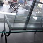 Glazen tafel en metalen frame en 6 stoelen, Huis en Inrichting, Ophalen, Gebruikt, 50 tot 100 cm, Vijf personen of meer