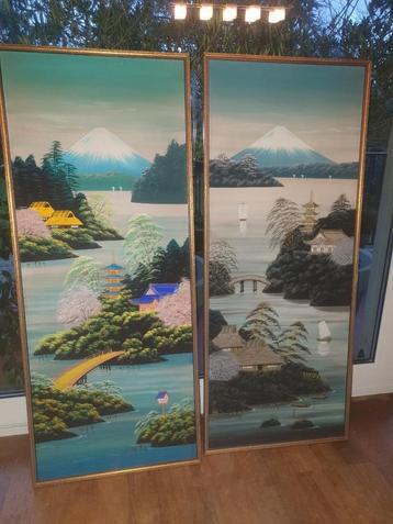 2 peintures sur soie japon année 70 fujiama