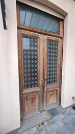 Oude dubbele deur met fantasieglas, Ophalen, Gebruikt, 150 tot 225 cm, Inclusief glas
