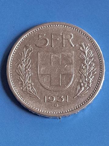 1931 Zwitserland 5 frank in zilver