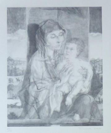 SAM DILLEMANS / MADONNA MET KIND / ZW-W LITHO / 70x57cm KAD beschikbaar voor biedingen