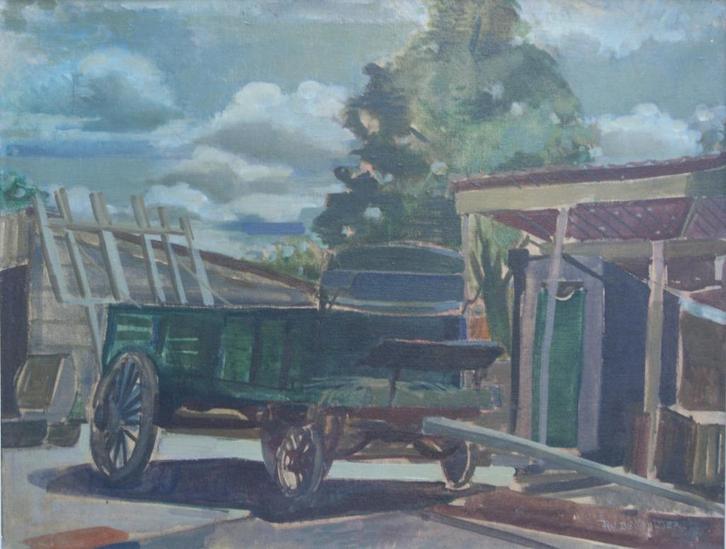 Pierre Willy De Muylder (1921-2013): Op het erf (70 x 60 cm), Antiquités & Art, Art | Peinture | Classique, Enlèvement ou Envoi