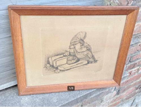 Gravure epreuve d artiste femme signe Victor dieu, Antiek en Kunst, Kunst | Etsen en Gravures, Ophalen of Verzenden
