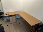 L-vormige bureau in Eik hout 200cm X 150cm, Huis en Inrichting, Ophalen, Met wielen, Gebruikt, Bureau