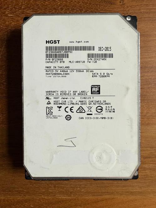 HGST 8 TB harde schijf - 7200 RPM, Computers en Software, Harde schijven, Gebruikt, Intern, HDD, NAS, Ophalen