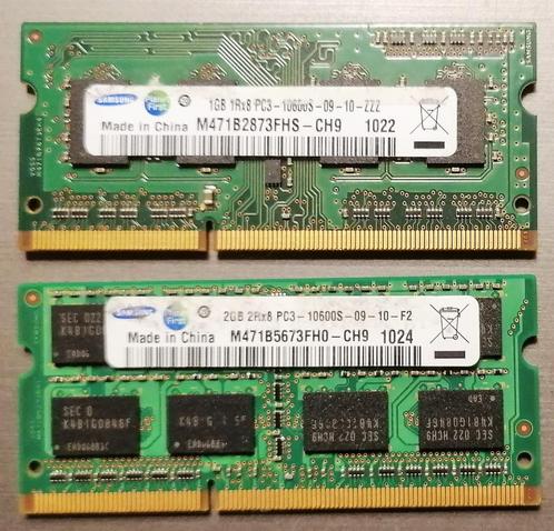 BXL RAM DDR3 1 ou 2 GB PC3-10600S 1333MHz pour portables, Computers en Software, RAM geheugen, Gebruikt, Laptop, 2 GB, DDR3, Ophalen of Verzenden
