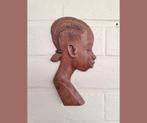 Vintage Afrikaans hoofd in hout, Antiek en Kunst, Kunst | Beelden en Houtsnijwerken, Ophalen of Verzenden