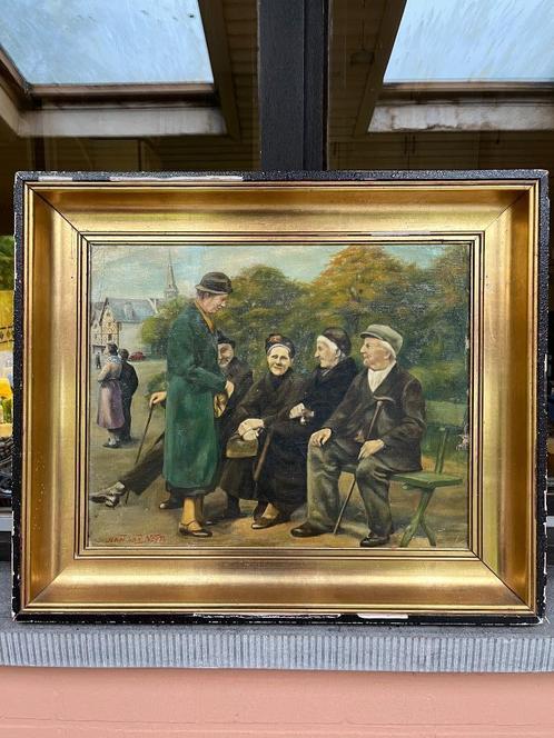 Schilderij Les Pensionnés - Van Neste, Antiek en Kunst, Kunst | Schilderijen | Klassiek, Ophalen