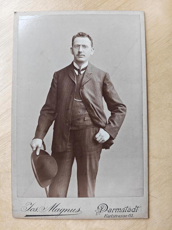Originele herenportret ca. 1900 – hoed en ketting, Verzamelen, Foto's en Prenten, Gebruikt, Foto, Ophalen of Verzenden