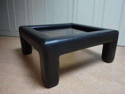 Vintage design De Sede salontafel, zwart leer met rookglas, Huis en Inrichting, Tafels | Salontafels, Gebruikt, Vierkant, Glas