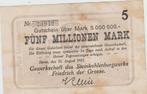 5 Funf Millionen Mark 1923 Duitsland, Postzegels en Munten, Los biljet, Duitsland, Ophalen of Verzenden