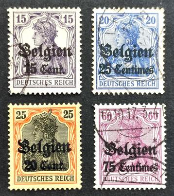 4X Duitse bezetting WO1 "Belgien" overdruk 1915-1917 