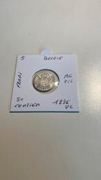 België 50 centimes 1886 vl zilver fraai, Argent, Enlèvement ou Envoi