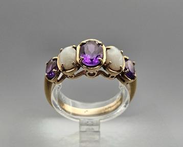 Gouden Vintage ring edelsteen opaal en amethist. 2024/260.