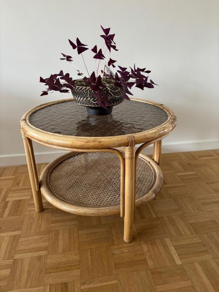Loungetafel van rotan uit de jaren 70, Antiek en Kunst, Antiek | Meubels | Tafels, Ophalen