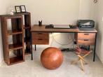 Complete Bureauset - massief hout & leder, Ophalen, Zo goed als nieuw