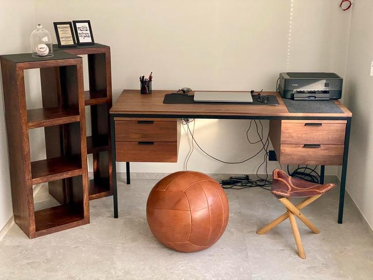 Complete Bureauset - massief hout & leder, Huis en Inrichting, Kasten | Wandmeubels, Zo goed als nieuw, Ophalen