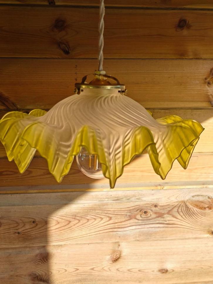 VINTAGE GLAZEN HANGLAMP, Antiek en Kunst, Antiek | Verlichting, Ophalen of Verzenden