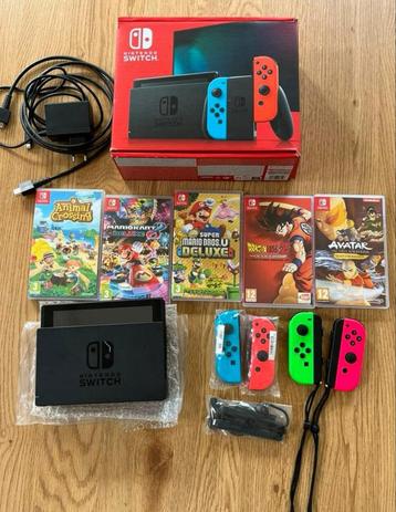 Nintendo Switch Set — met 4 Joysticks & 5 Topgames! beschikbaar voor biedingen