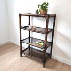 Vintage rek in rotan met fumé glas, Huis en Inrichting, Ophalen, Gebruikt, Glas