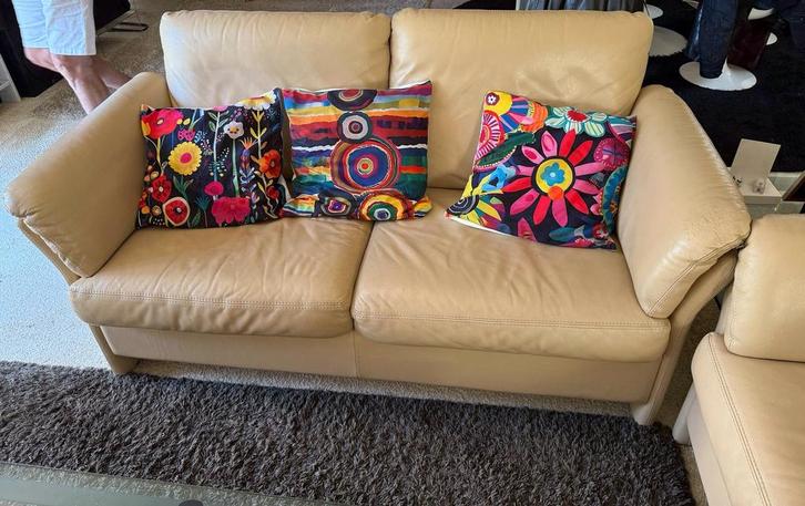 Hoge kwaliteit lederen beige salon Durlet, Huis en Inrichting, Zetels | Complete zithoeken, Zo goed als nieuw, Leer, Ophalen