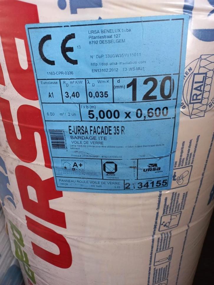 Façade Ursa 120 mm x 600 mm x 5000 mm, Bricolage & Construction, Isolation & Étanchéité, Comme neuf, Isolation des murs, Isolation de toiture