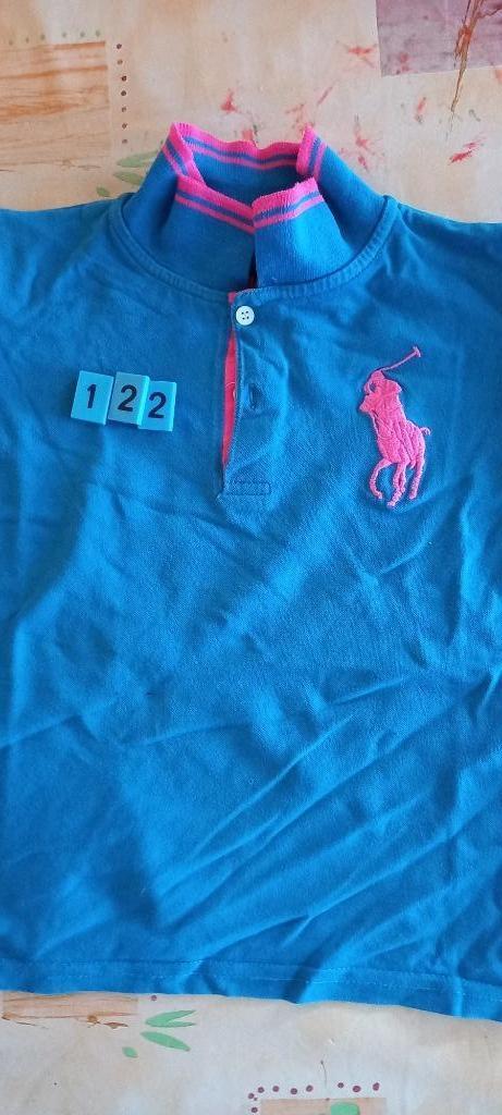 blauwe polo (met roze details) Ralph Lauren maat 122, Kinderen en Baby's, Kinderkleding | Maat 122, Zo goed als nieuw, Jongen of Meisje